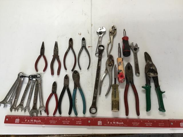 #55 - Combination wrenches, side dikes, pliers, miscellaneous hand tools